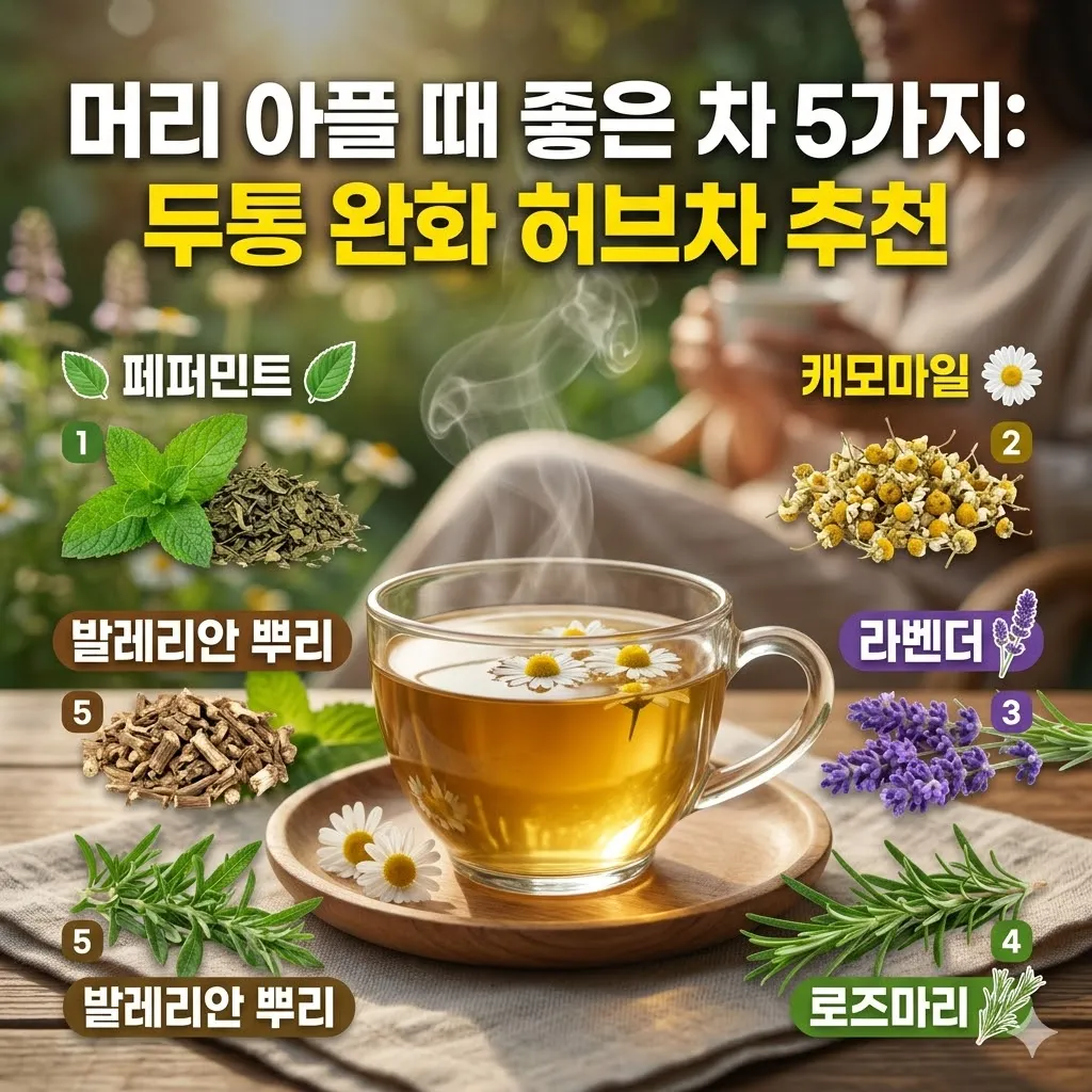 머리 아플 때 좋은 차 5가지: 두통 완화 허브차 추천