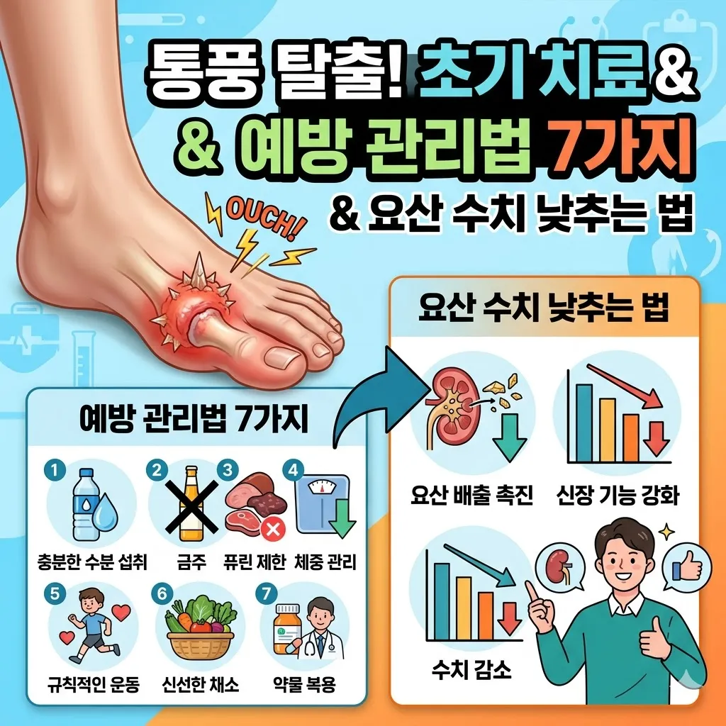 통풍 초기 치료 예방 관리법 7가지와 요산 수치 낮추는 법