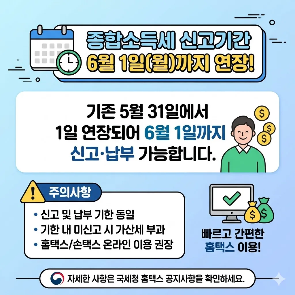 종합소득세 신고기간 6월 1일까지 연장 소식과 주의사항
